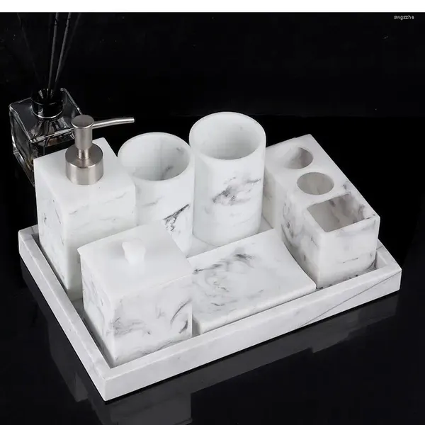 Conjunto acessório de banho cinco peças criativa resina saboneteira gargarejo copo acessórios do banheiro dispensador titular escova de dentes presentes de casamento
