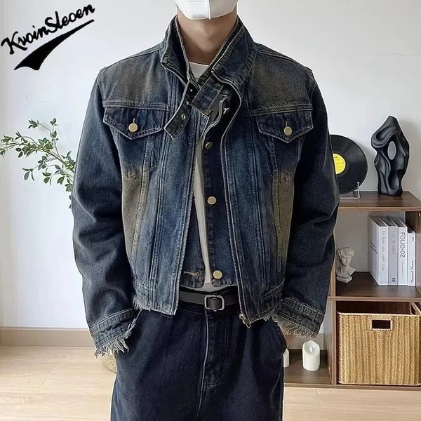 Giacche da uomo Flash Design Denim Retro Denim Man donna Short Zipper Single Single Cowboy Coats Blue Washed Collar Outwear UNISEX 231218