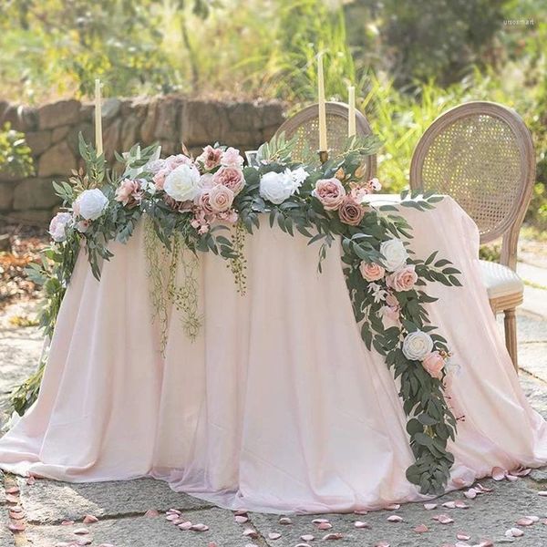 Flores decorativas 2.7m conjunto de guirlanda de flores artificial branco rosa impressionante casamento po cabine pano de fundo elegante jardim arco decoração