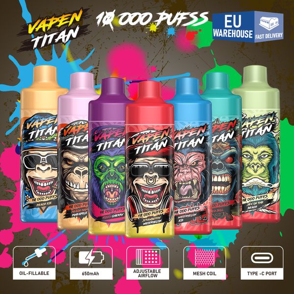 Originale VAPEN TITAN 10000 puff 10k Vape monouso 20ml Ricaricato Puff razz bar 10k 12k 15k ricaricabile monouso Vape Pen e sigarette Vapes 650mah magazzino ue