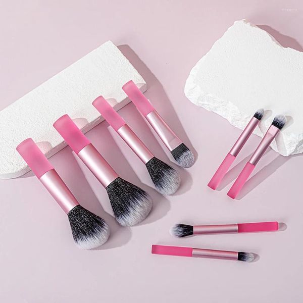 Pincéis de maquiagem 9 Pçs/set Mini Rosa Curto Punho Transparente Make Up Set Pó Caixa Solta Cinto Fundação Pincel Ferramenta de Beleza Facial