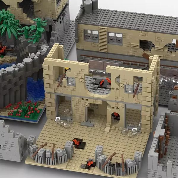 Andere Spielzeuge WW2 Militär Kriegsszene Ruinen Bausatz Verteidigung Blockhaus Bereich Zerstörte Häuser Festung Ziegel Spielzeug Jungen Geschenk 231218