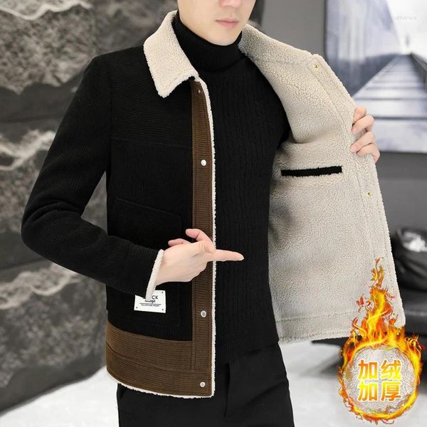 Giubbotti da uomo 2023 Inverno Integrato Peluche Misto Lana Giunzioni a Contrasto Sottile Cappotto Casual Ufficio Sociale Cappotto Abbigliamento Uomo