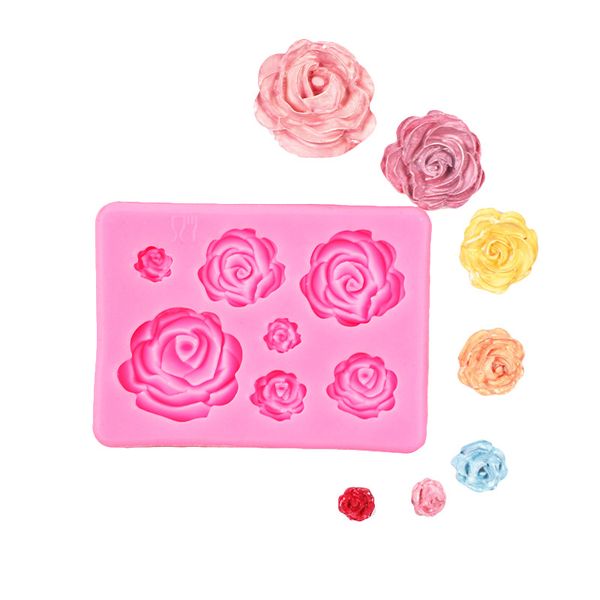 Moldes de bolo de silicone com flor de rosa, moldes para fondanti, sorvete, chocolate, faça você mesmo, sabonete artesanal, gel de sílica, flores, molde de cozimento de bolo bh8152 ffj