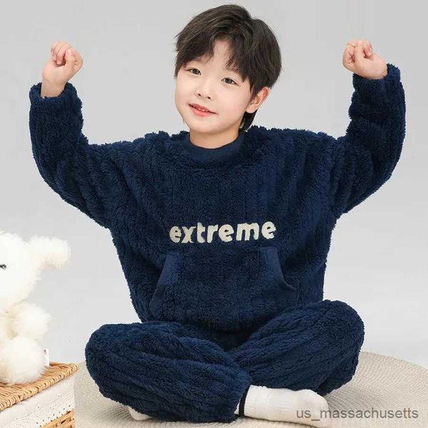 Pyjamas Jungen Pyjamas Sets Winter Warm Top + Hose Unterwäsche Anzug Für Kinder Plüsch Warme Teenager Nachtwäsche Herbst Winter Kinder der Kleidung