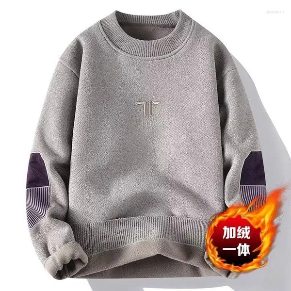 Maglioni da uomo Inverno Maglione di peluche Giappone Caldo O Collo Grigio di alta qualità ricamato lavorato a maglia Top Abbigliamento alla moda 2024