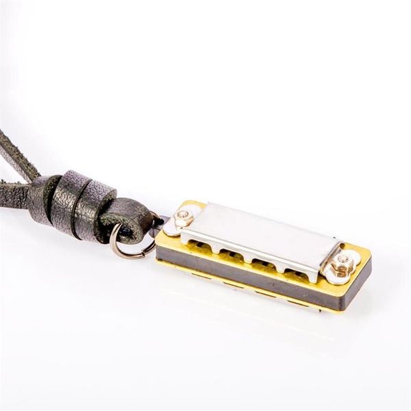 Anhänger Halsketten Retro Mini Mundharmonika Halskette Leder Metall Kreative Musikinstrument Frauen Männer Schmuck273n