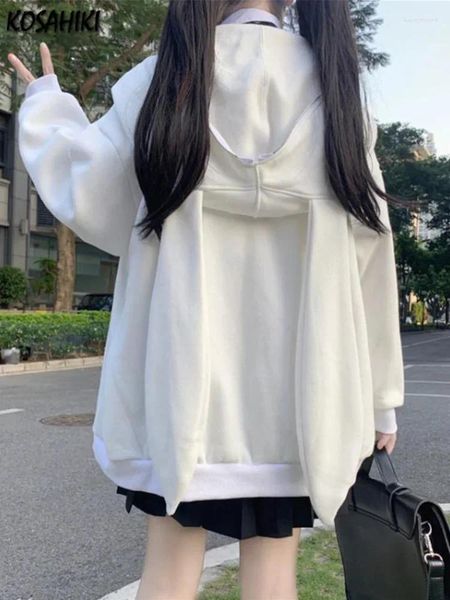 Hoodies femininos zip up hoodie cardigan 2023 y2k outono mulheres gótico chique moletom coreano fada grunge casaco solto moda alt roupas todas