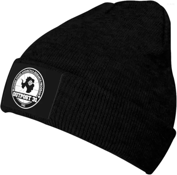 Береты Outpost 31, Антарктида, исследования, унисекс, вязаная шапка, зимняя теплая толстая, мягкая, эластичная шапка с черепом, черная