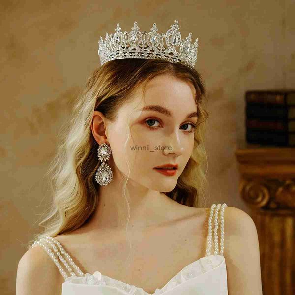 Jóias de cabelo de casamento barroco luxo strass cristal coroa de casamento rainha flores tiaras de noiva mulheres concurso de beleza acessórios de joias de cabelo de noivaL231120