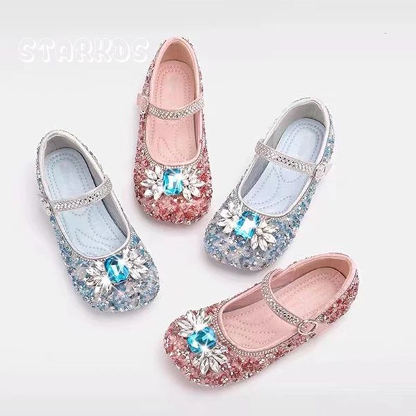 Туфли на плоской подошве Ice Blue Crystal Shoes Girls Dream Балетки на плоской подошве Детские школьные балетки принцессы Детские праздничные лоферы со стразами 231219