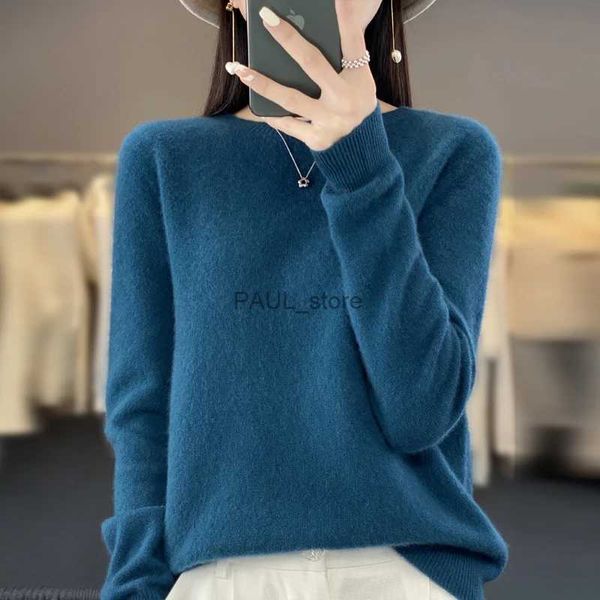 Damenpullover Frauen 100% reine Merinowolle Strickpullover Herbst Winter Mode O-Ausschnitt Top Kaschmir Warmer Pullover Nahtlose Pullover KleidungL231213