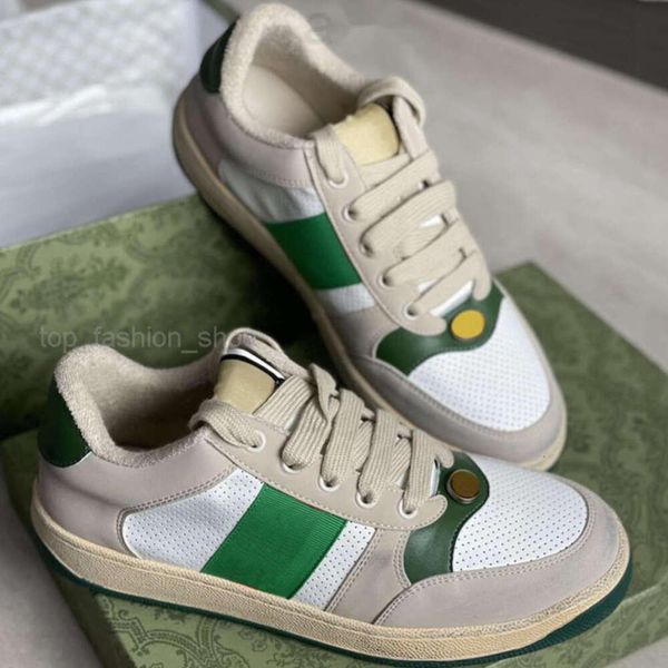 Homens Mulheres Screener Sneakers Itália Sapato De Couro Sujo Verde Listra Vermelha Designers De Luxo Canvas Ace Sapatos Casuais Clássico Manteiga Angustiada Luxue TJH0