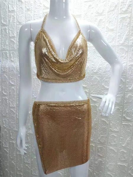 Abbigliamento da palco DJ Music Festival Walk Show Discoteca sexy esagerato diamante scintillante metallizzato femminile Split Set Gogo Performance Dress