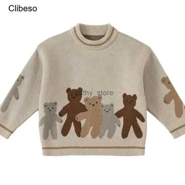 Pullover 2023 Clibeso Junge Kind Pullover Winter Koreanische Kinder Kleidung Kinder Cartoon Bär Druck Gestrickte Top Kleidung Kleinkinder StrickwarenL231215