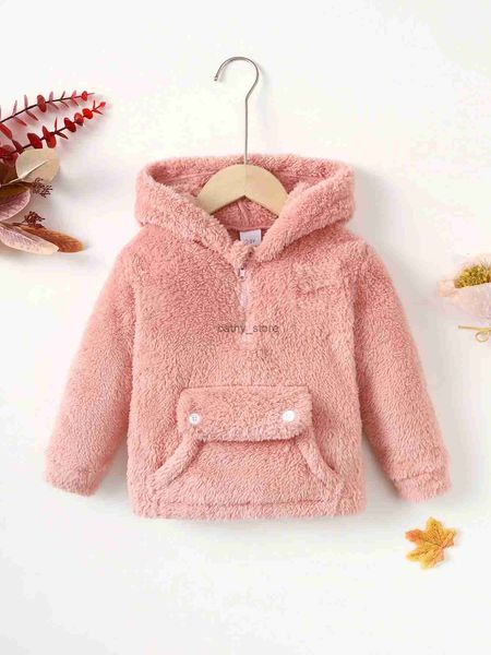 Pullover Cappotto invernale alla moda per bambina Felpa con cappuccio a maniche lunghe in peluche con tasca Vestiti caldi in abbigliamento invernale per 2-8 anniL231215