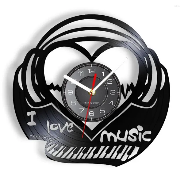 Настенные часы «Я люблю музыку» Фортепиано-клавиатура Часы Сердцебиение Запись Звуковая волна Песня Голос Ретро