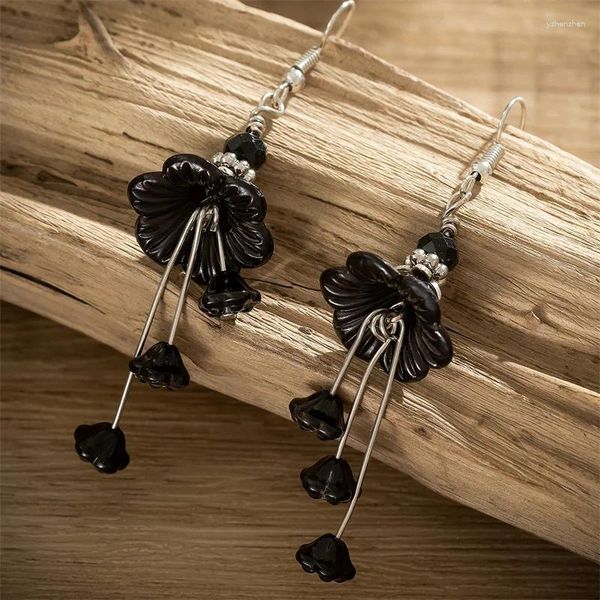 Baumeln Ohrringe 1 Paar Gothic Schwarz Acryl Blume Anhänger Quaste Stud Punk Drop Für Frauen Mode Schmuck Geschenk