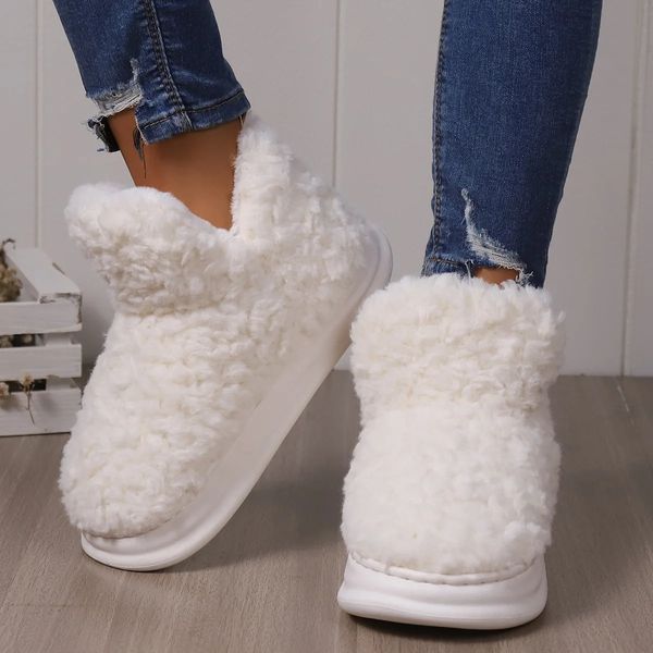 Pantofole Donna Pelliccia calda Coppie Scarpe invernali con plateau Morbido peluche Suola spessa Ragazze Ragazzi Stivali da neve da strada al coperto Calzature soffici 231219