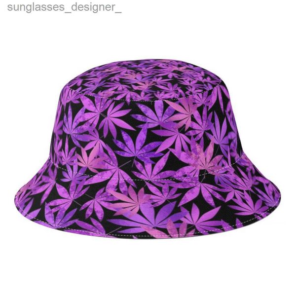 Cappelli a tesa larga Cappelli a secchiello Viola Mle Leaf Weed Cappello da pescatore Unisex Hip Hop Foglie Primavera Estate Cappello a secchiello Viaggio Boonie Cappello Protezione solareL231219