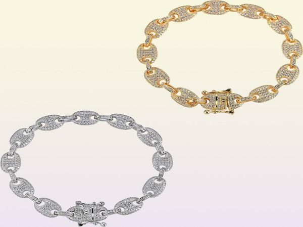 Bracciali Bling Bling CZ placcati oro 14K placcati oro 9mm larghezza 7 pollici 8 pollici CZ braccialetto a catena a maglia per uomo donna283r4205378