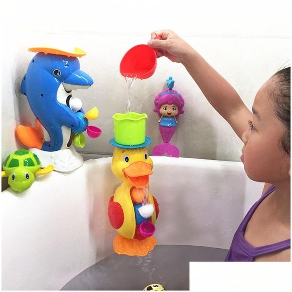 Brinquedos de banho crianças chuveiro bonito pato waterwheel golfinho bebê torneira banho ferramenta de pulverização de água tipo roda brinquedo sem caixa gota entregar ot7cw