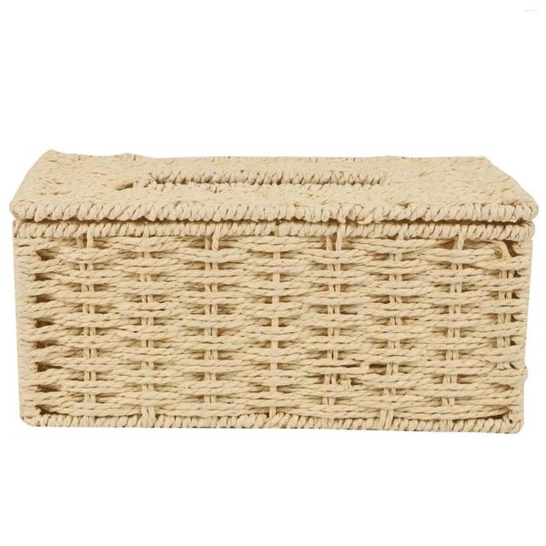 Organizer per auto, scatola per fazzoletti in rattan, porta tovaglioli vintage, contenitore per contenitori di stoccaggio, copertura per soggiorno, decorazione per scrivania (beige)