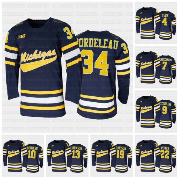 Michigan Wolverines College Hockey Navy Réplica Jersey 4 Cam York 7 Nick Blankenburg 9 Eric Ciccolini Beniers Johnson Brisson Power Mann Bor 35