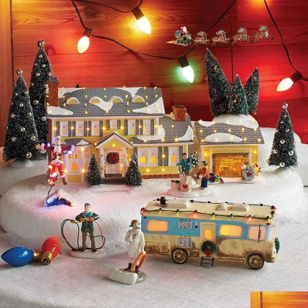 Decorazioni Decorazioni natalizie Edificio ben illuminato Babbo Natale Auto Casa Villaggio Vacanze Garage Decorazione Griswold Villa Home Desktop Fi