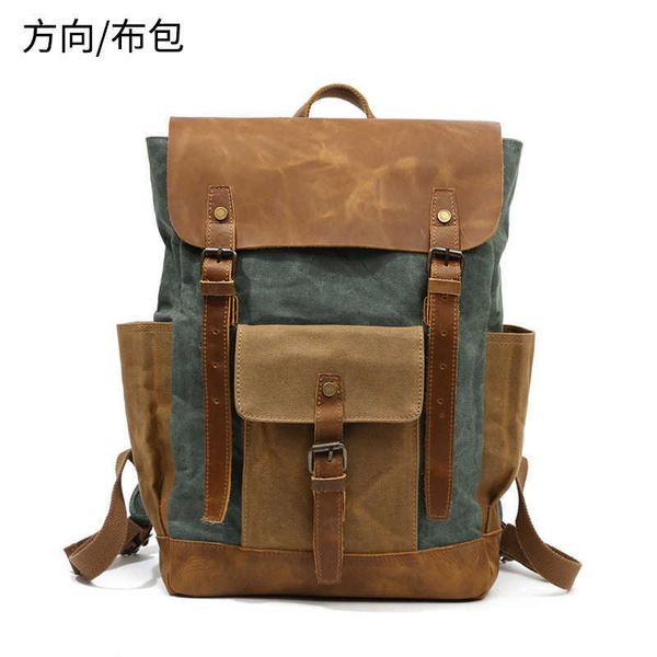 Outdoor-Rucksack, Segeltuchtasche, Crazy Horse-Leder, Reiserucksack, Kontrastfarbe, Ölwachs, wasserdicht, Computer, Schultasche, Mann, Outdoor-Tasche, Junge, Mädchen, Geschenke