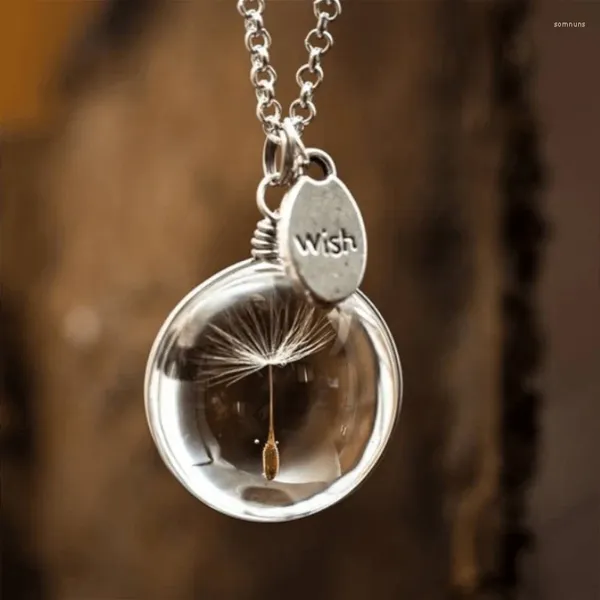 Ожерелья с подвесками, нежное ожерелье с драгоценными камнями в форме одуванчика, в форме сердца, круглый овальный двухсторонний кристалл для женщин и девочек