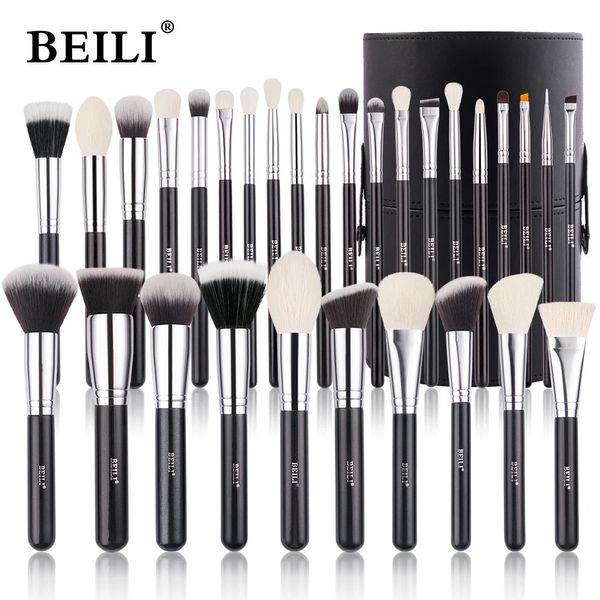 Pennelli per trucco BEILI 25/30/42 Pezzi Set completo di pennelli per trucco professionale Ombretto Fondotinta in polvere Capra naturale Capelli sintetici Nero 231218