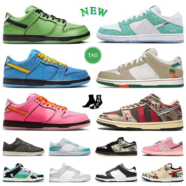 2024 Homens Mulheres Sapatos Flat Sneakers Lows Powerpuff Girls Panda Freddy Krueger Triplo Rosa Abril Bolhas Blossom Difuso Taupe Jarritos Lobo Cinza Treinadores Casuais GAI