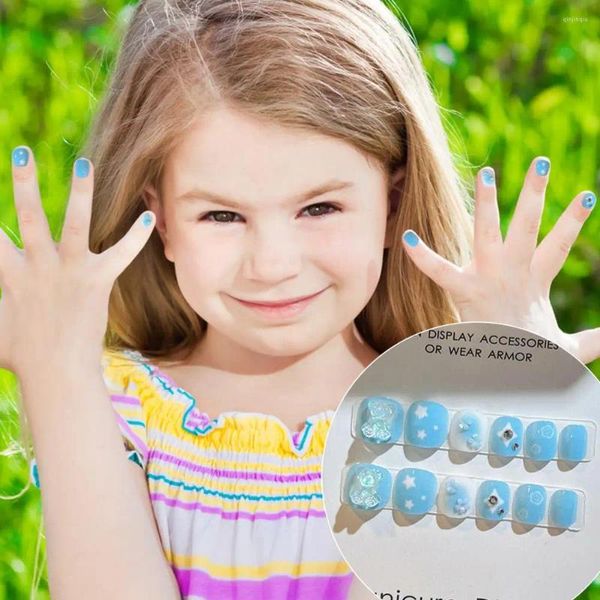 Накладные ногти 12 шт. детские наклейки для дизайна ногтей с героями мультфильмов, наклейки с облаками и сердечками, стразы, самоклеящиеся поддельные украшения «сделай сам»