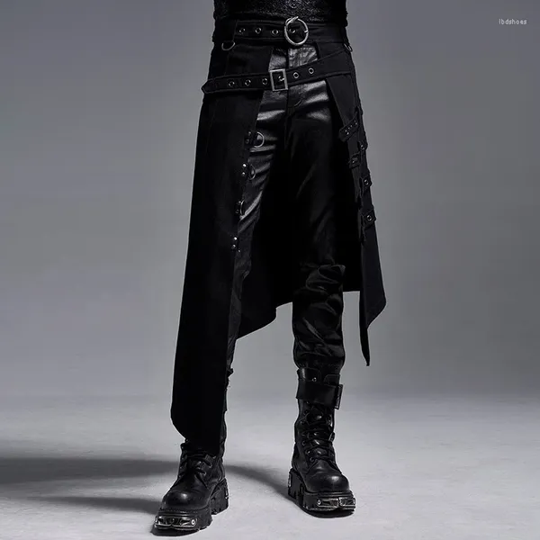 Calças masculinas saia gótica medieval jacquard cos punk moda escura curta abertura palco saias assimétricas