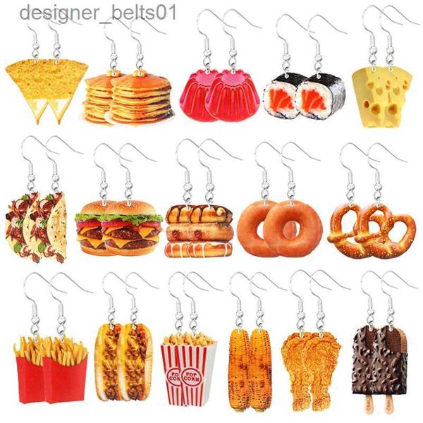 Dangle Chandelier Food Brinco 2D Handmade Bonito Interessante Taco Milho Crocante Hambúrguer Biscoitos Batatas Fritas Sorvete Queijo CuteL231219