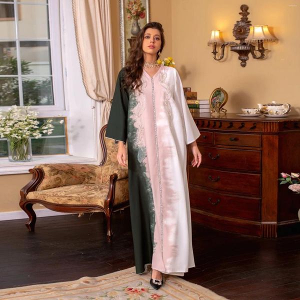 Roupas étnicas Luxo e Confortável Médio Oriente Ramadan Prego Bead Bordado Muçulmano Moda Árabe Vestido Dubai Saudi Tie Dye Diamond Robe