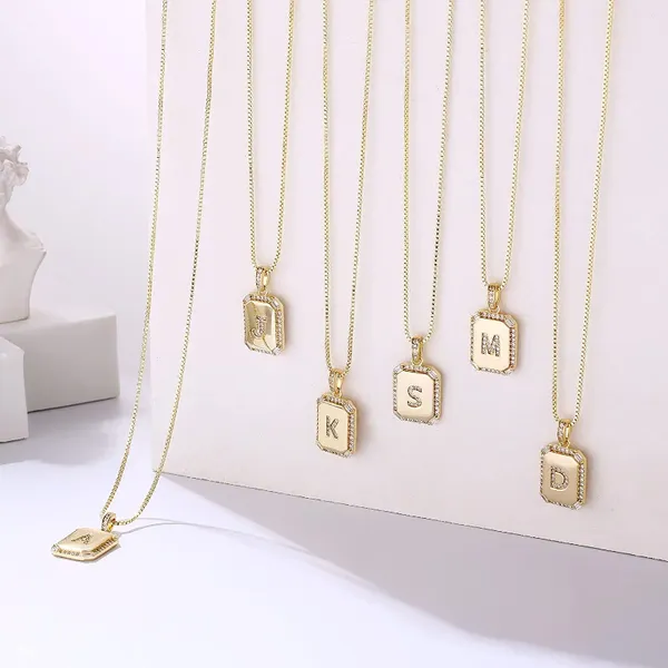 Ожерелья с подвесками, модное прямоугольное инкрустированное циркониевым письмом начальное письмо 26 алфавита, позолоченное ожерелье на ключице для женщин, ювелирные изделия, подарки