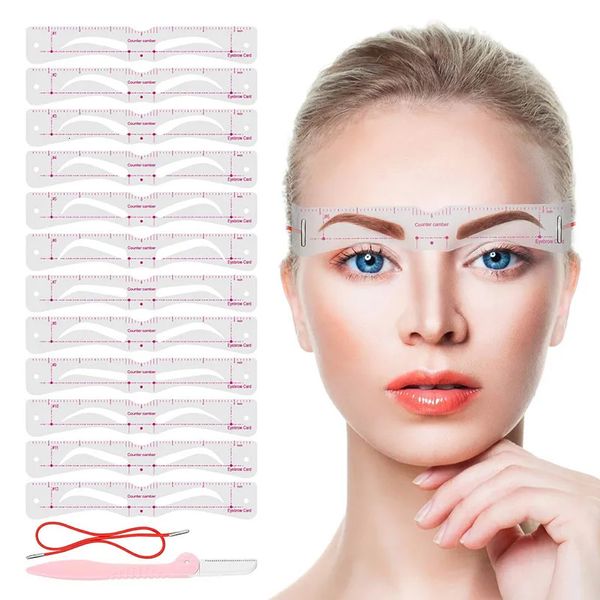 Ferramentas de sobrancelha Stencils 12Stylesset Conjunto de estêncil de sobrancelha reutilizável DIY Eye Brow Drawing Guide Styling Shaping Grooming Template Card Easy Makeup 231218