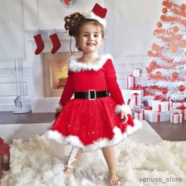 Платья для девочек, рождественское платье для девочек, платье Санты для маленьких девочек, платье принцессы с поясом + платье с тиарой для девочек, Ropa De Nia