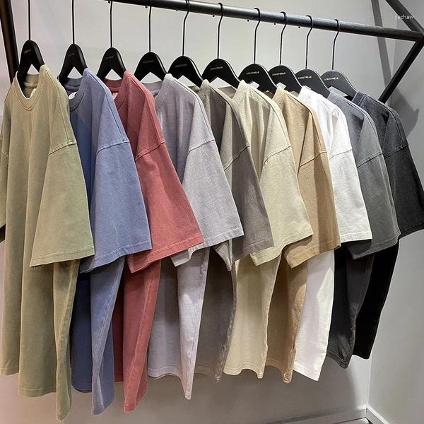 Herren-T-Shirts, schweres Basic-Modell, 250 g, Waschwasser, altes Färben, weißes, kurzärmliges T-Shirt, hochwertige Blanko-Paar-Baumwolle