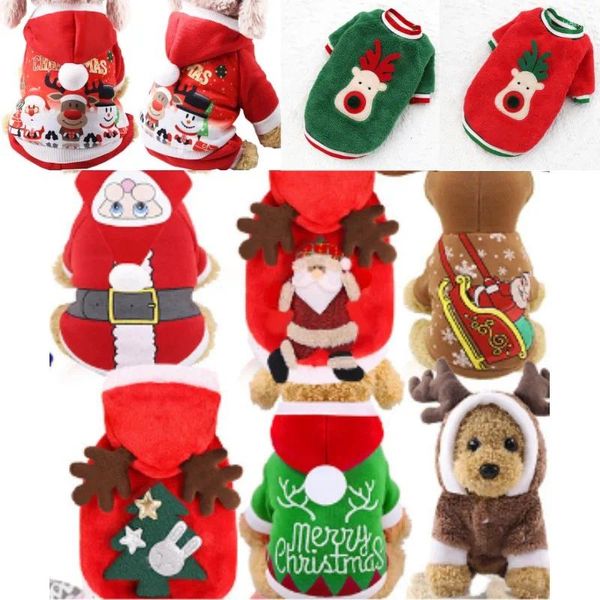 Abbigliamento per cani 1PC Vestiti per animali domestici Felpe con cappuccio in morbido pile invernale Piccolo cucciolo di animale Chihuahua Yorkshire Babbo Natale Costume di Natale Mantello regalo