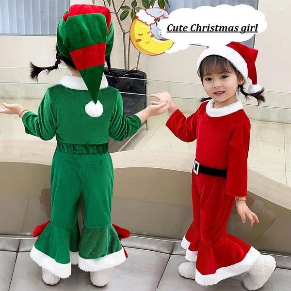 Set di abbigliamento Natale per bambini, neonati e ragazze, tema Po, pantaloni con campana rossa verde