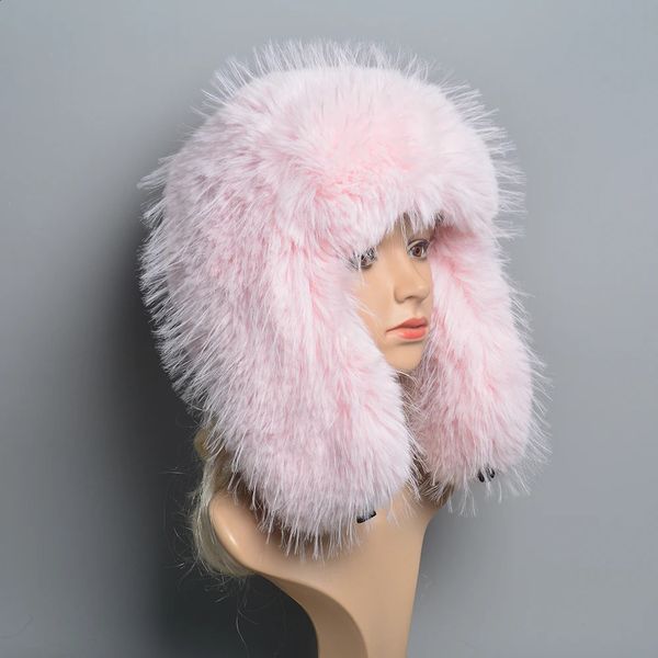 Trapper Hats Highend lüks yapay şapka unisex yanlış rakun kürk lei feng kapak kulağı gerçek% 100 üst 231219