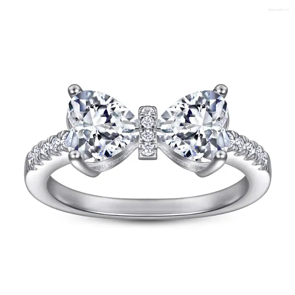 Cluster Ringe Modetrend S925 Silber eingelegter 5A Zirkon Bogen Damen herzförmiger Persönlichkeitsatmosphärenring