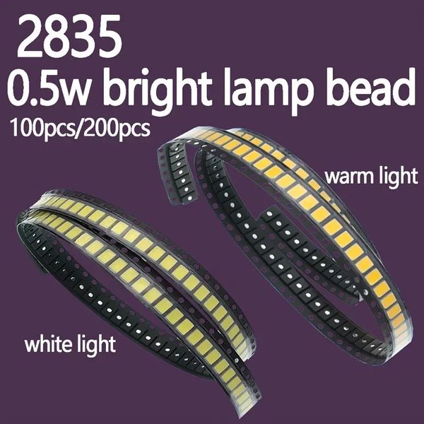 100 pezzi SMD LED 2835 Chip 0,5 W 3 V Perline lampada, colore bianco caldo montaggio superficiale Lampada LED PCB di alta qualità