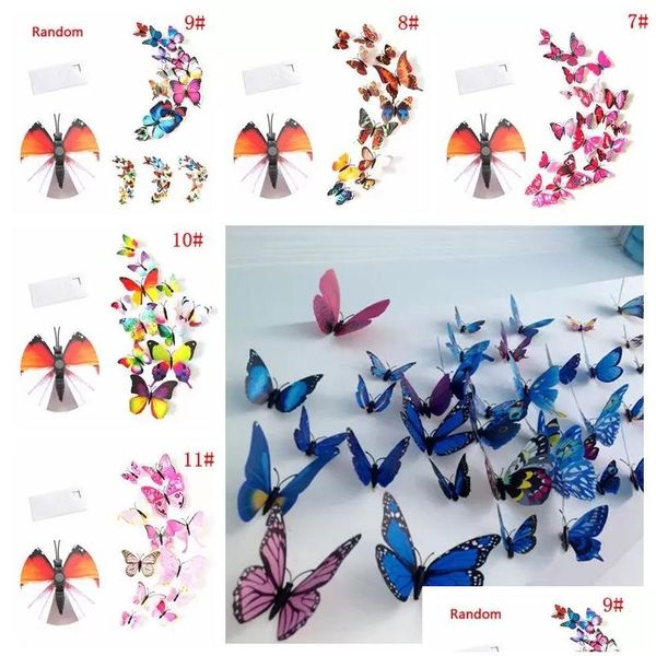 Adesivi murali 12 pezzi 3D farfalla adesivo in PVC Simation stereoscopico murale magnete frigo decalcomania di arte Kid Room Home Decor 1107 Drop Deliv Dhlqt