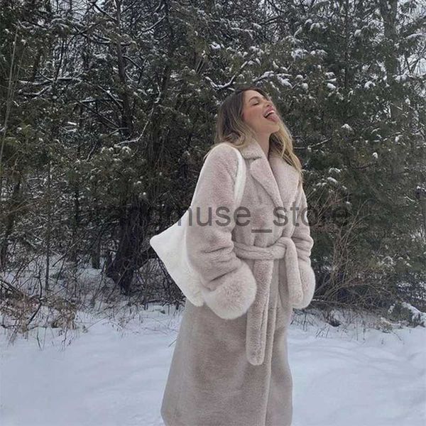 Frauen Pelz Kunstpelz Luxus Winter Lange Mäntel Frauen Übergroßen Revers Gürtel Faux Kaninchen Pelz Mantel Jacke Weibliche Plus Größe Oberbekleidung Plüsch Pelz Mäntel J1219