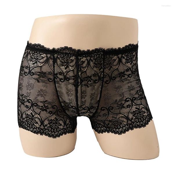 Cuecas sexy homens transparentes calcinha de renda lingerie boxers bolsa boxer briefs cueca shorts e