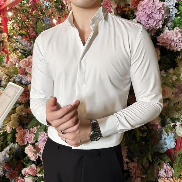 Camisas casuais masculinas colar de asa francesa Tastow vestido para homens roupas qualidade slim fit noivo casamento manga longa camisa smoking 2 cores